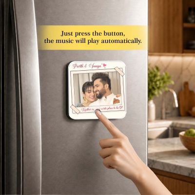 Husband Wife Personalized Musical Fridge Magnet Photo Frame for Couples | Custom Photo & Playable MP3 Audio Song Frame Rechargeable Speaker